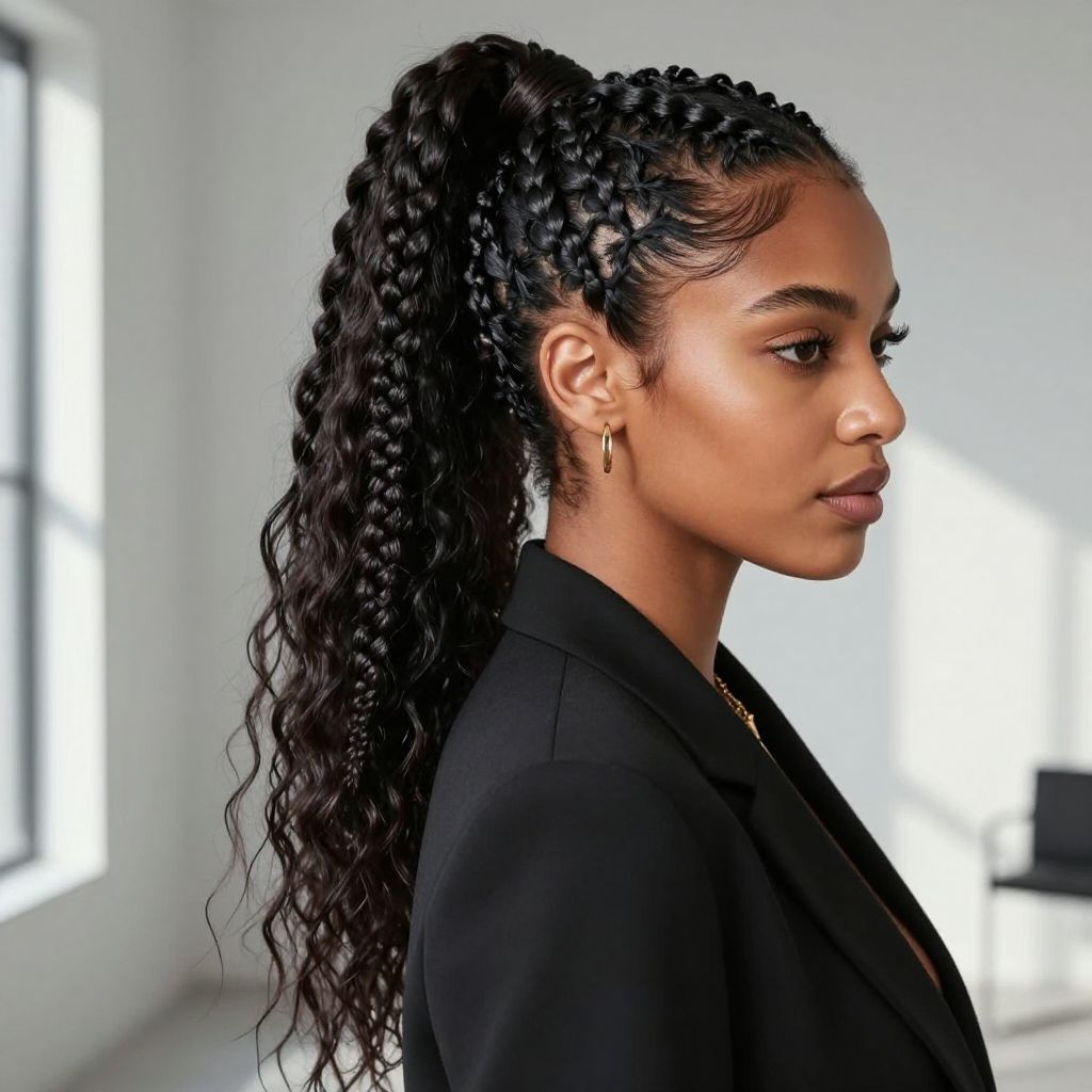 Woven Ponytail With Cornrow Detail