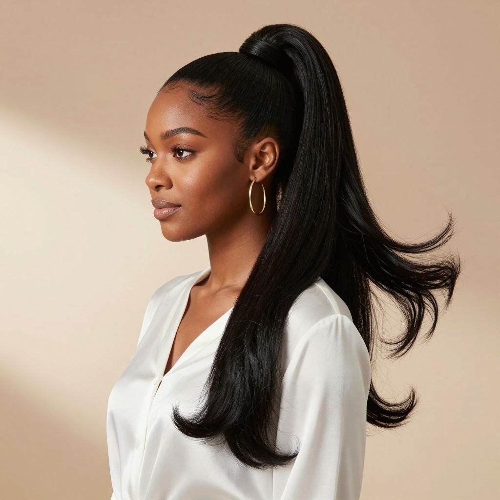 High Ponytail With Curved Ends