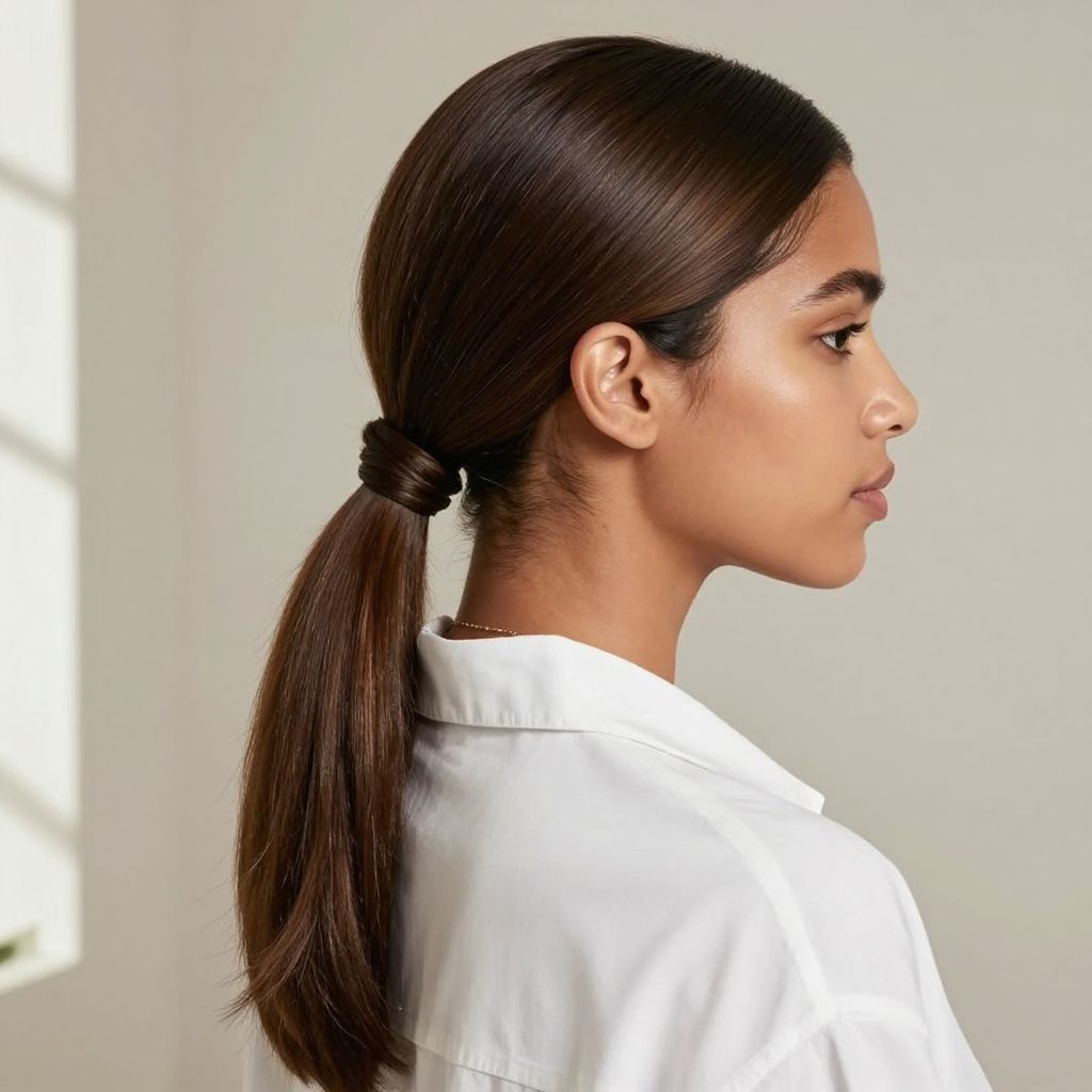 Sleek Low Ponytail with a Twisted Wrap