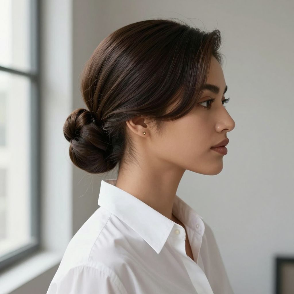 Crisp Low Chignon with Side Part
