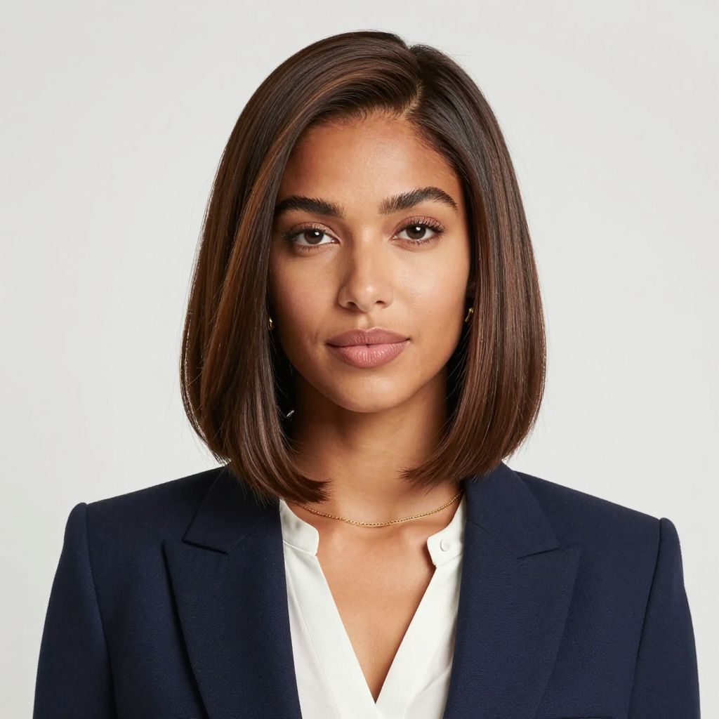 Polished Blunt Bob with a Deep Side Part