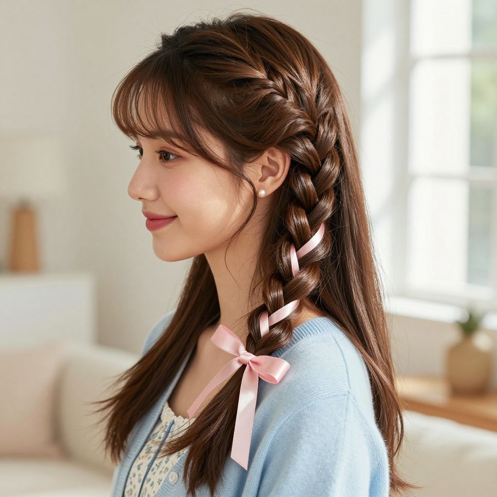 Preppy Side Braid with Ribbon Accent