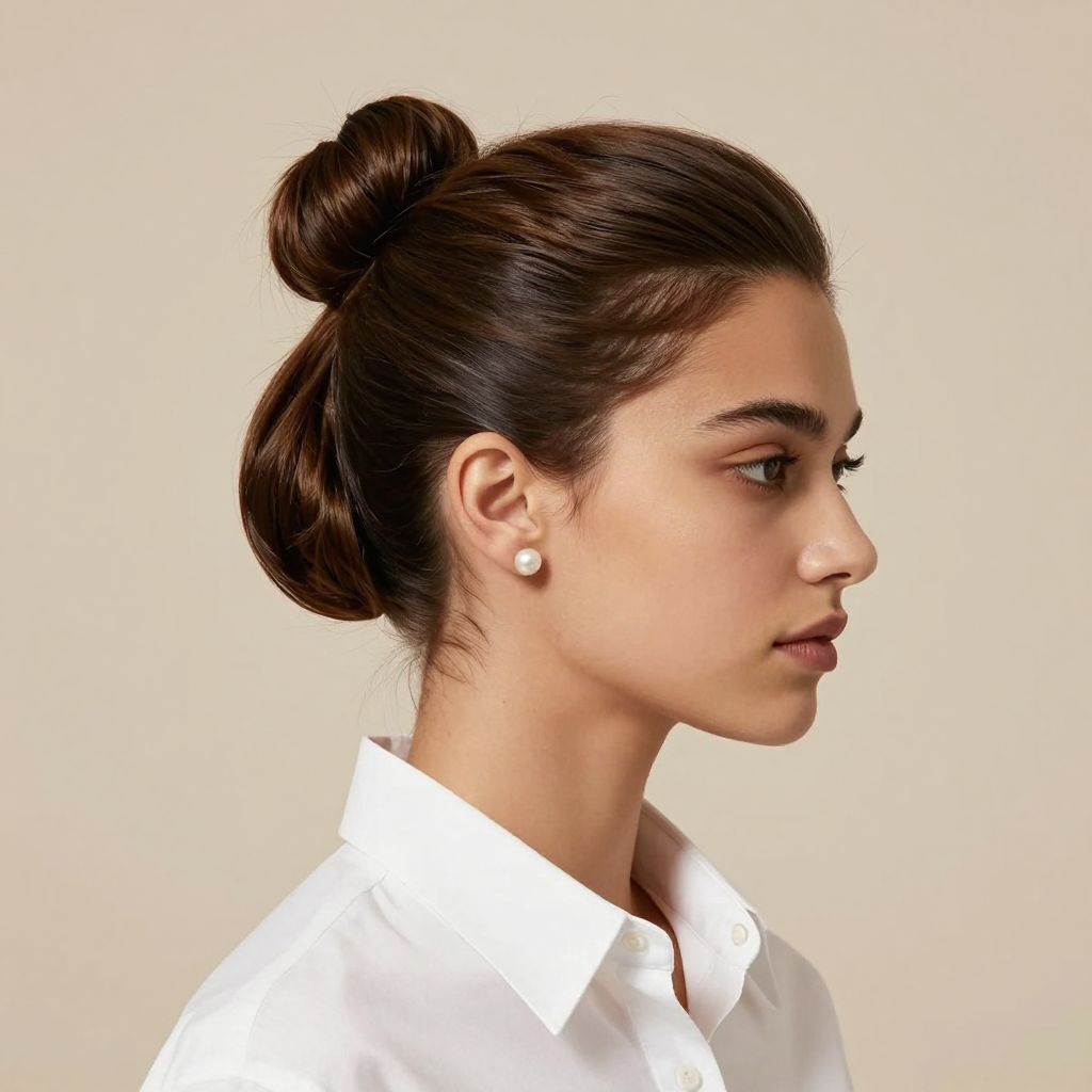 Polished Top Knot with Side Part