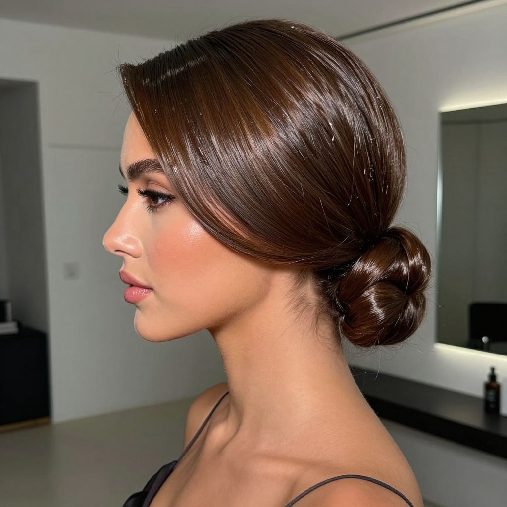 Glossy Low Chignon prom hairstyle