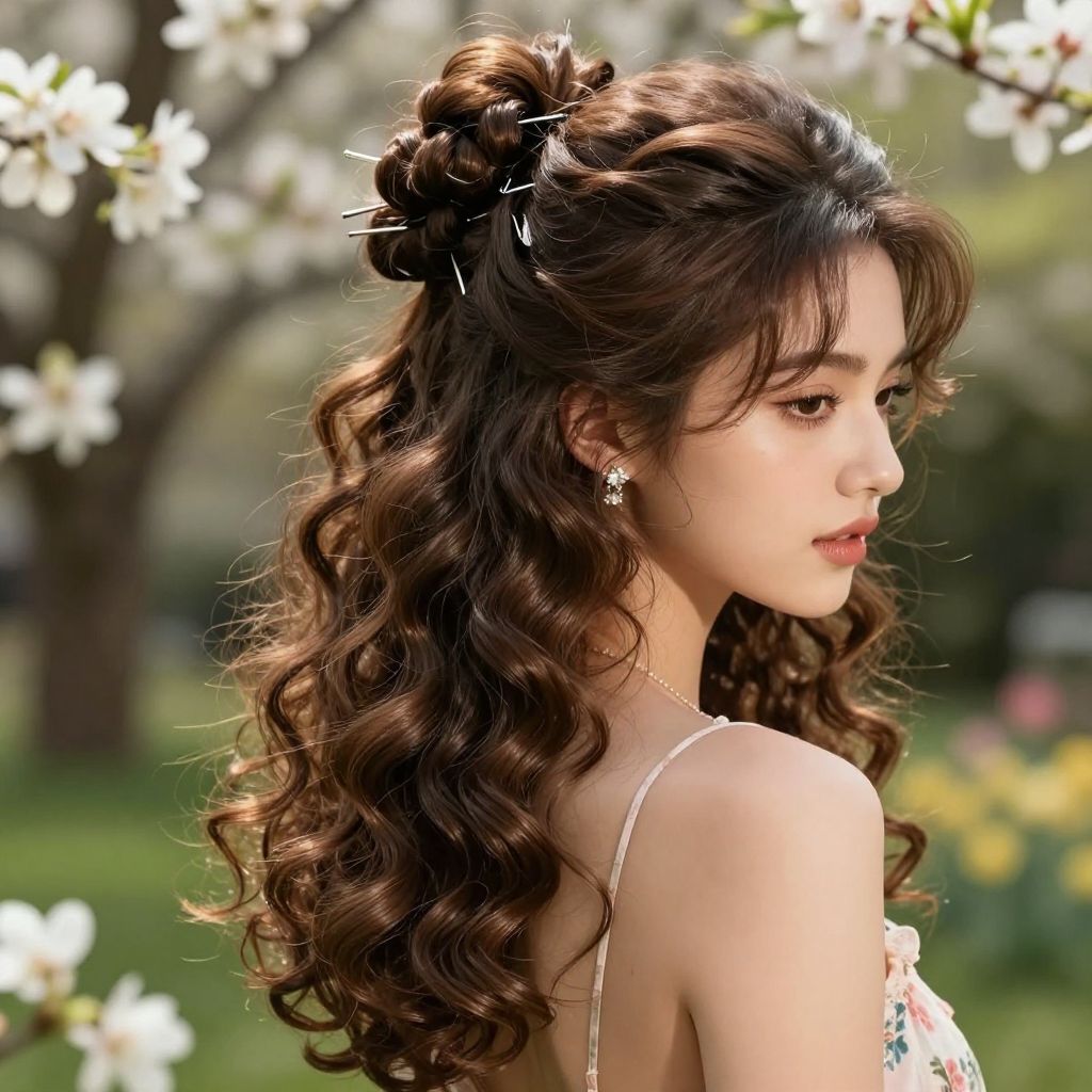 Curled Half Up Bow Shape prom hairstyle