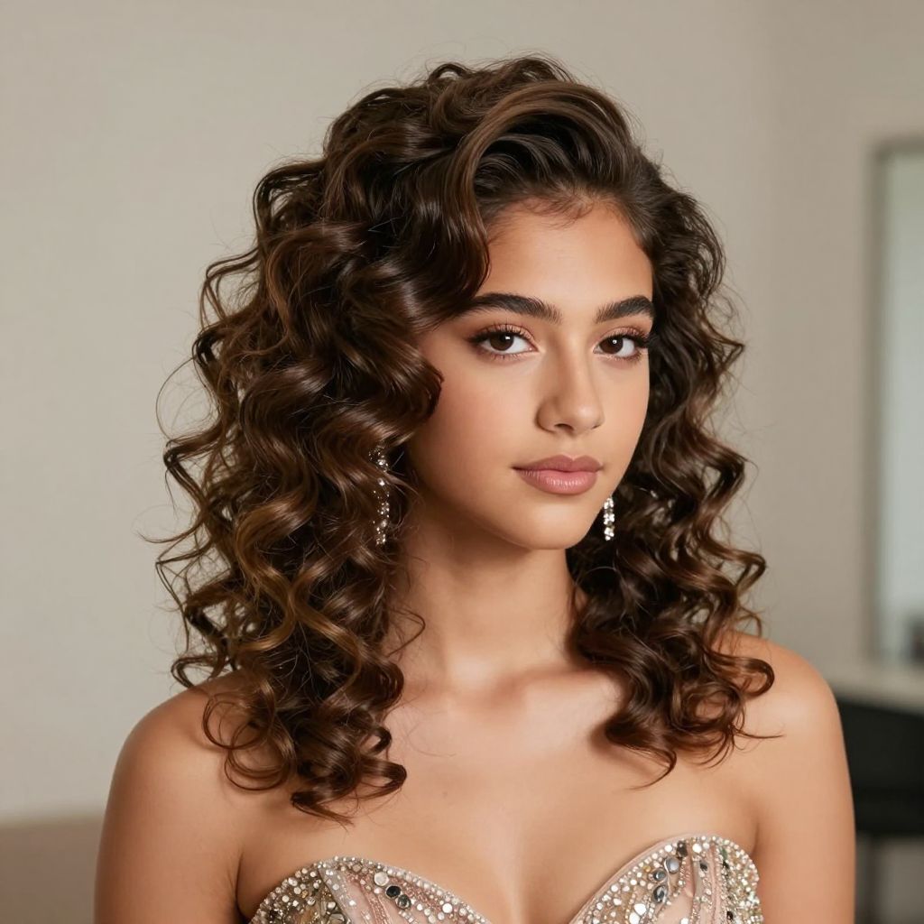 Curly Side Sweep prom hairstyle