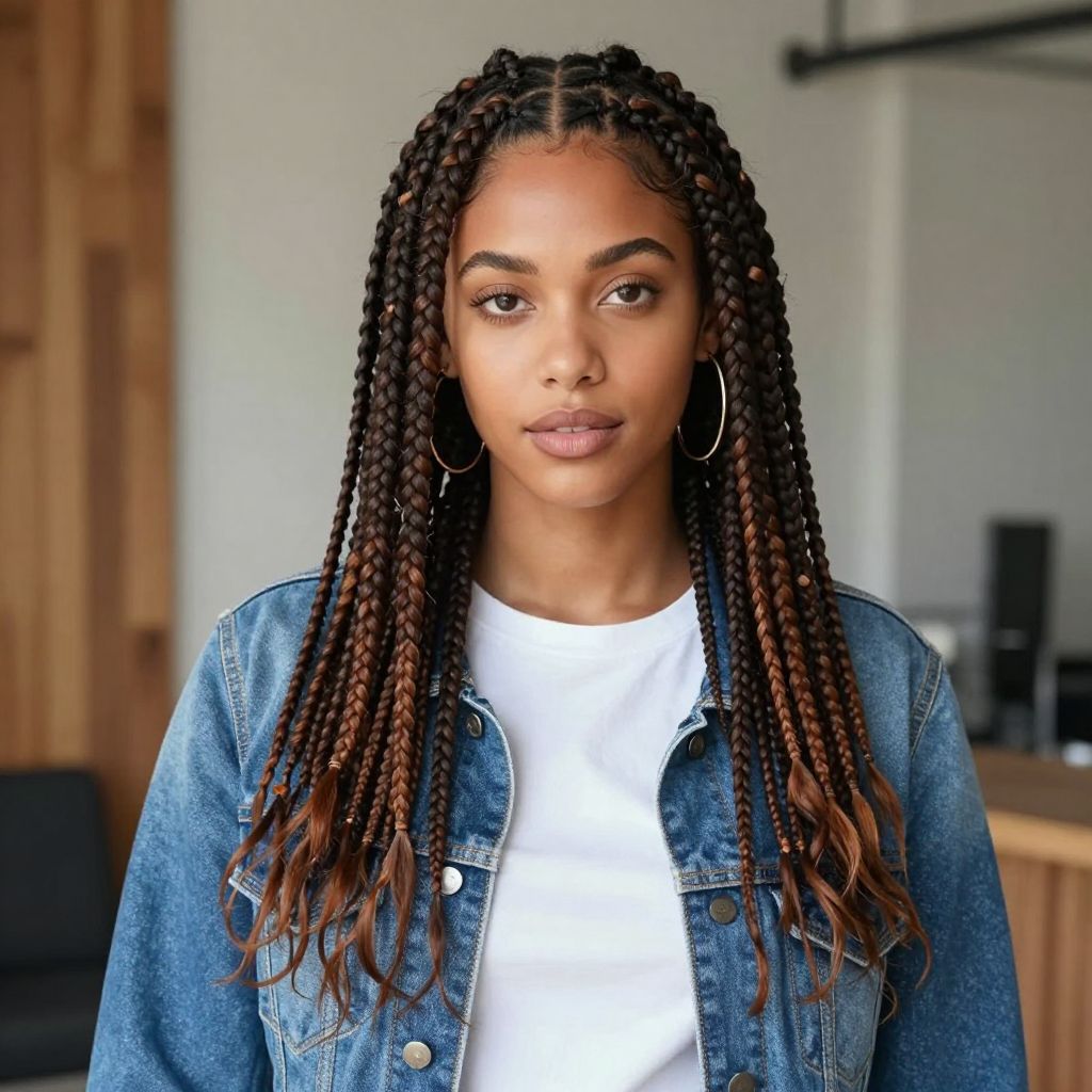 Box Braids With Curved Parts