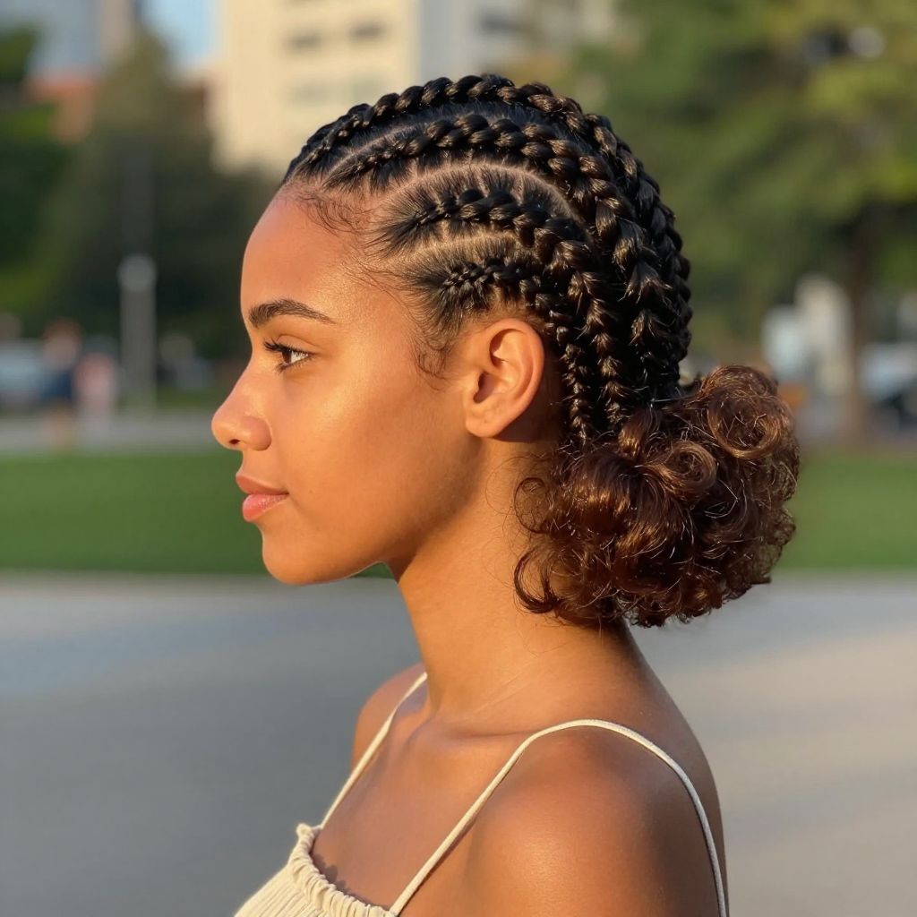Cornrows Into A Low Puff
