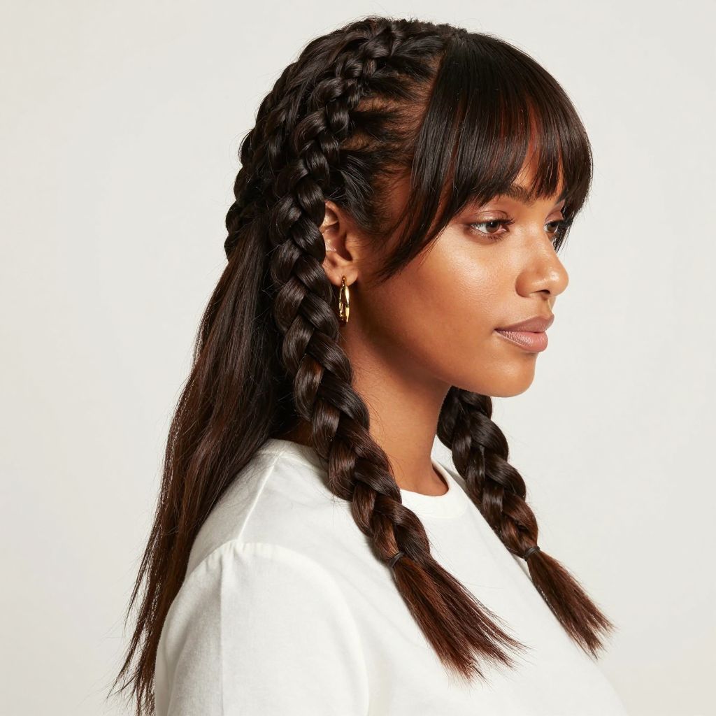 Knotless Braids with Side Swept Bangs