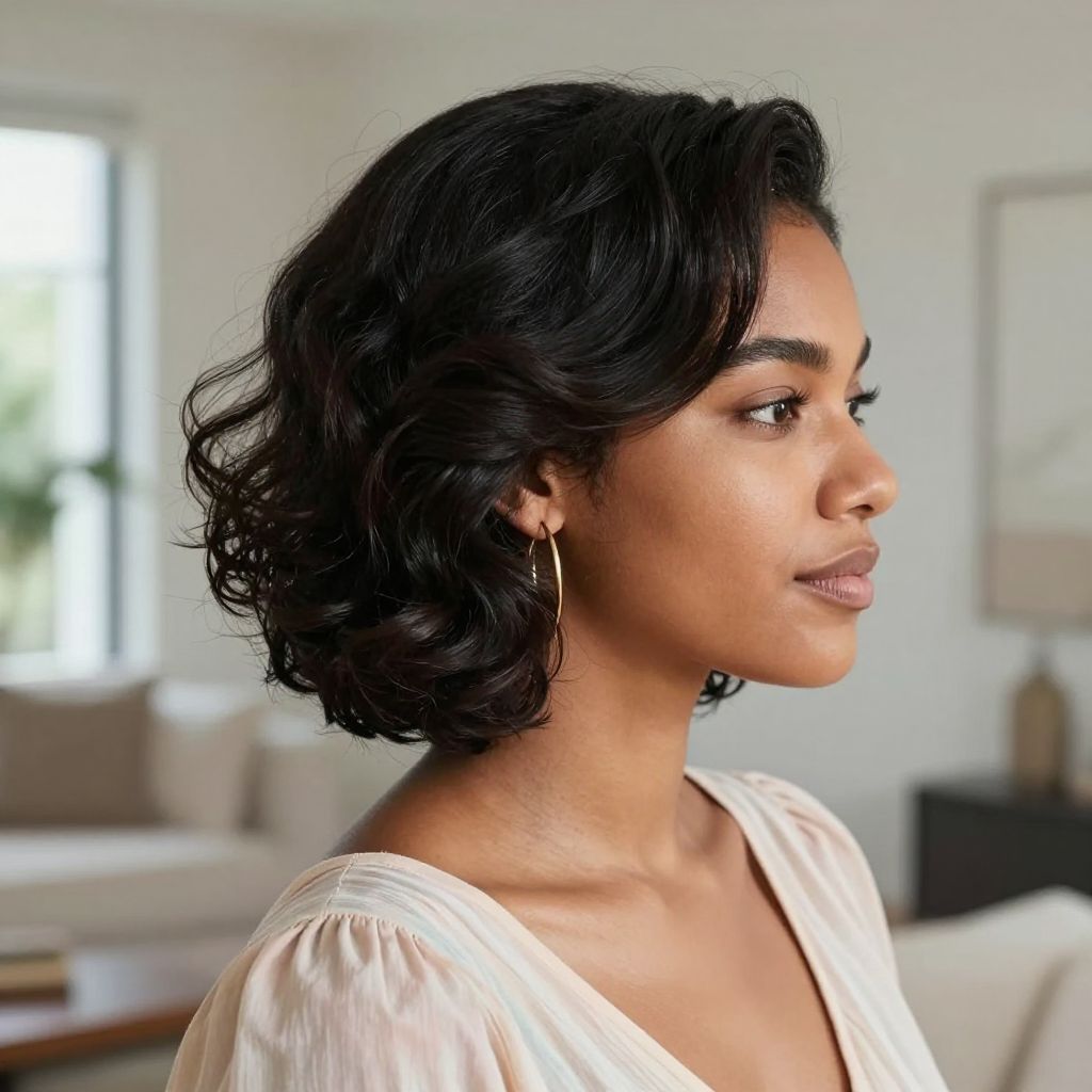 Side Part Low Puff