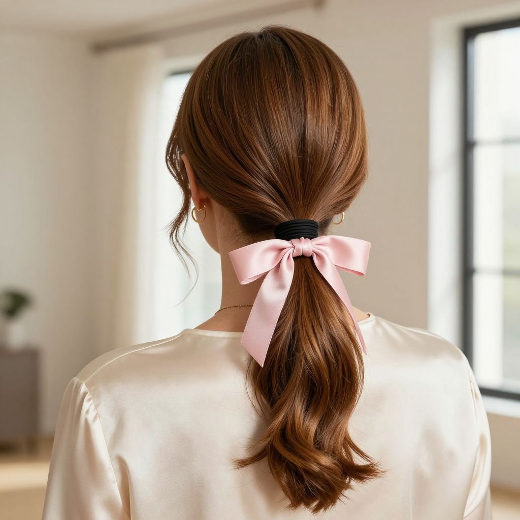 Rubber Band Wrapped Ponytail With Ribbon Detail