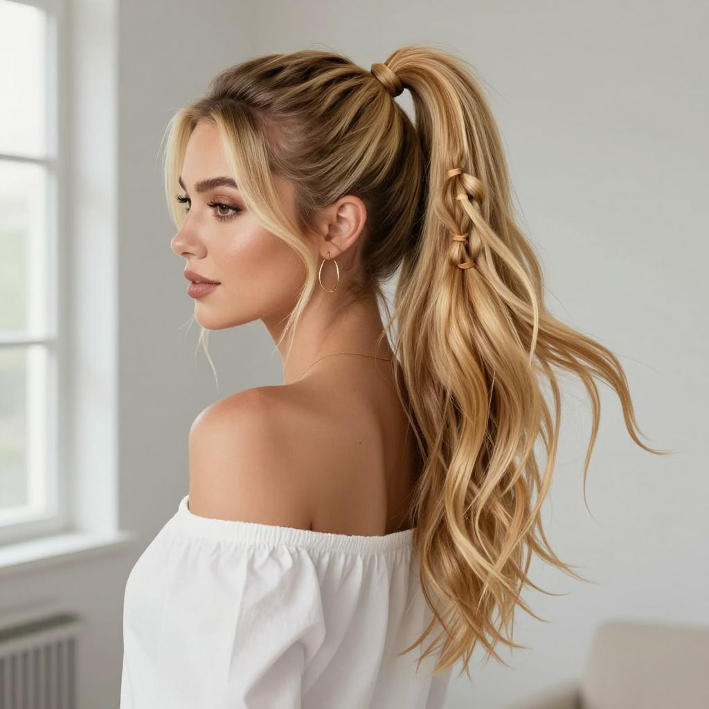 Rubber Band High Ponytail with Flared Ends