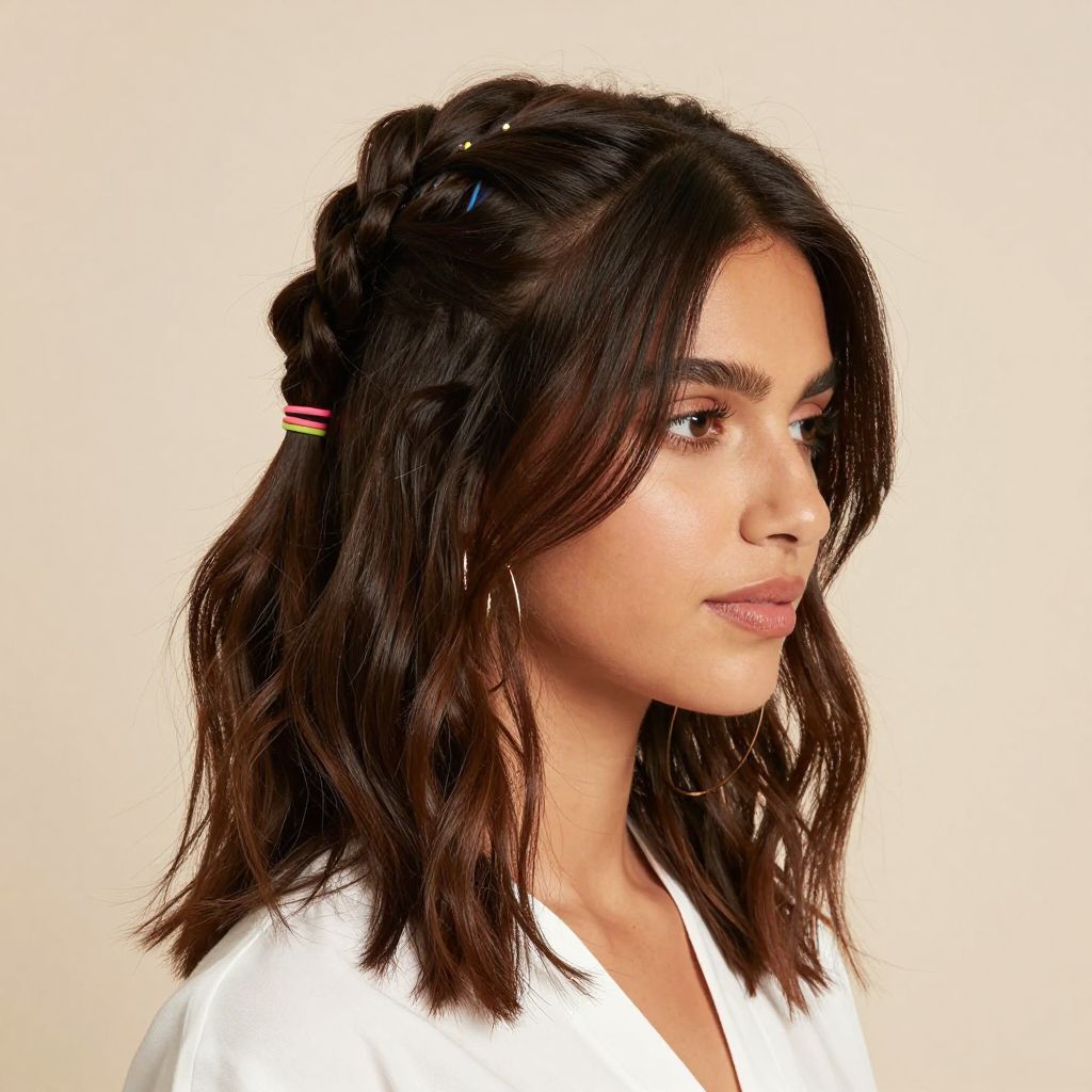 Twisted Half-Up Hair With Bold Bands