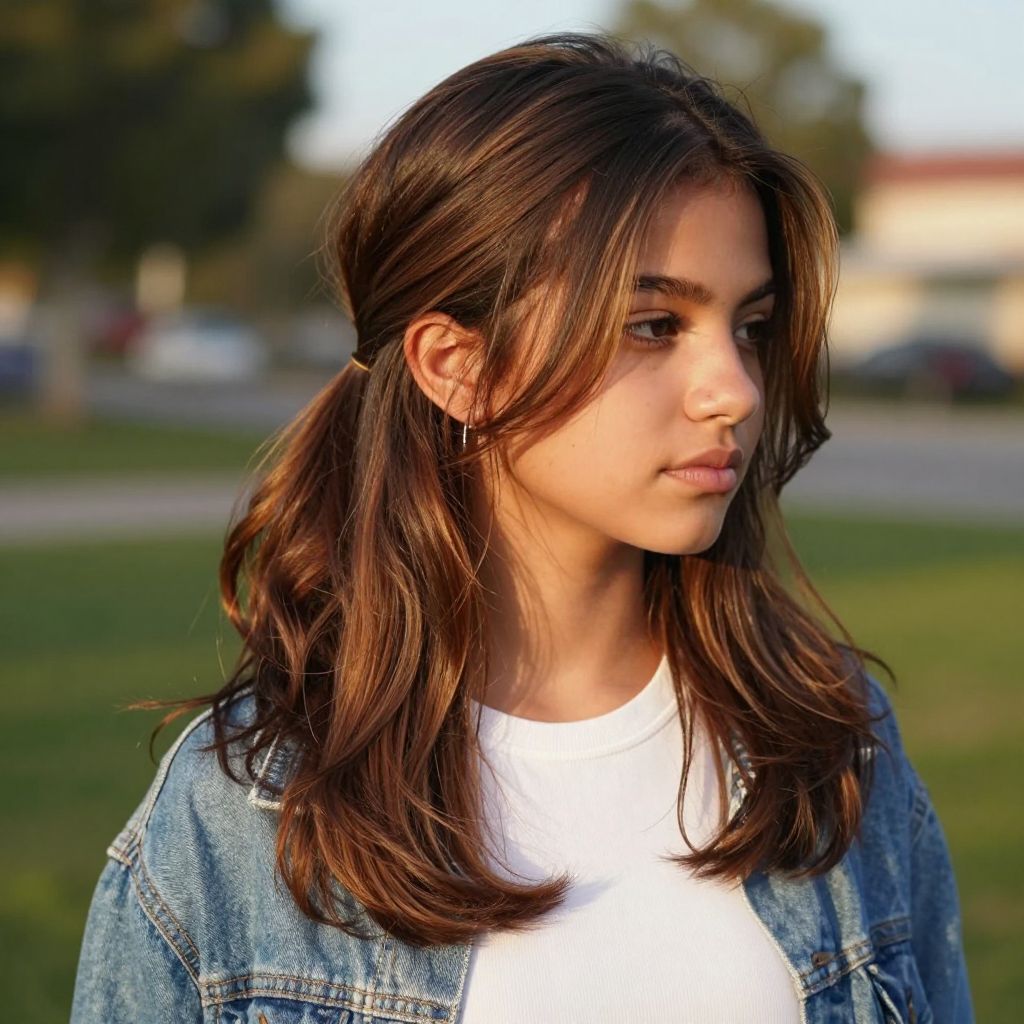 Fluffy Low Ponytail with Side Part