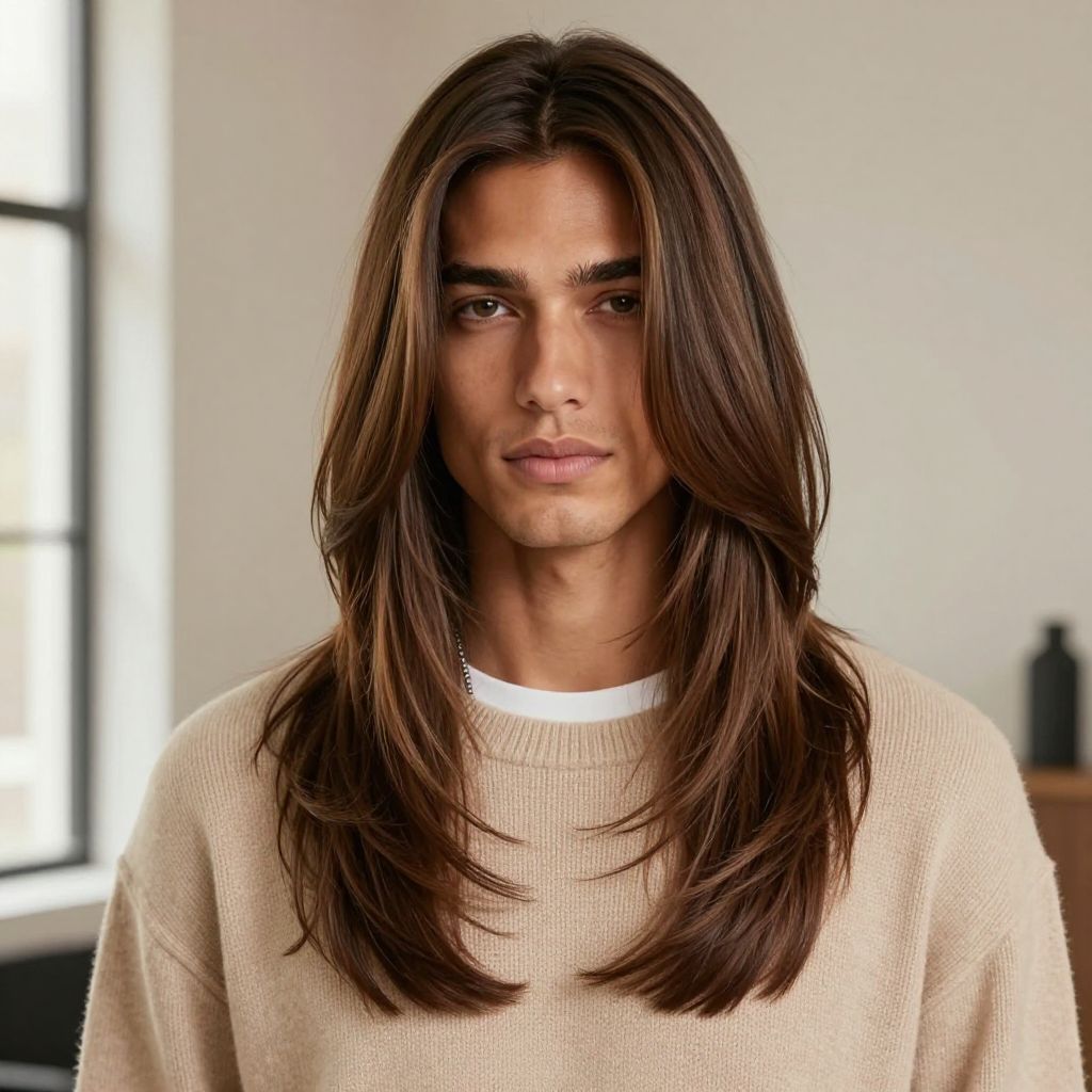 Long Straight Layers hairstyle for straight hair men