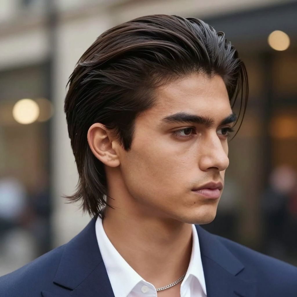 Slick Back With Soft Volume hairstyle for straight hair men