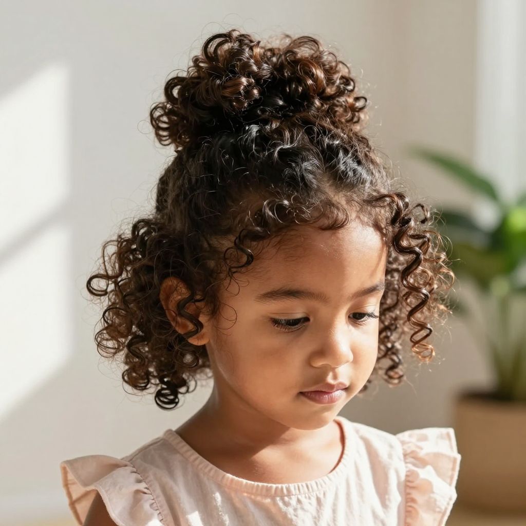 High Bun with Side-Swept Curls