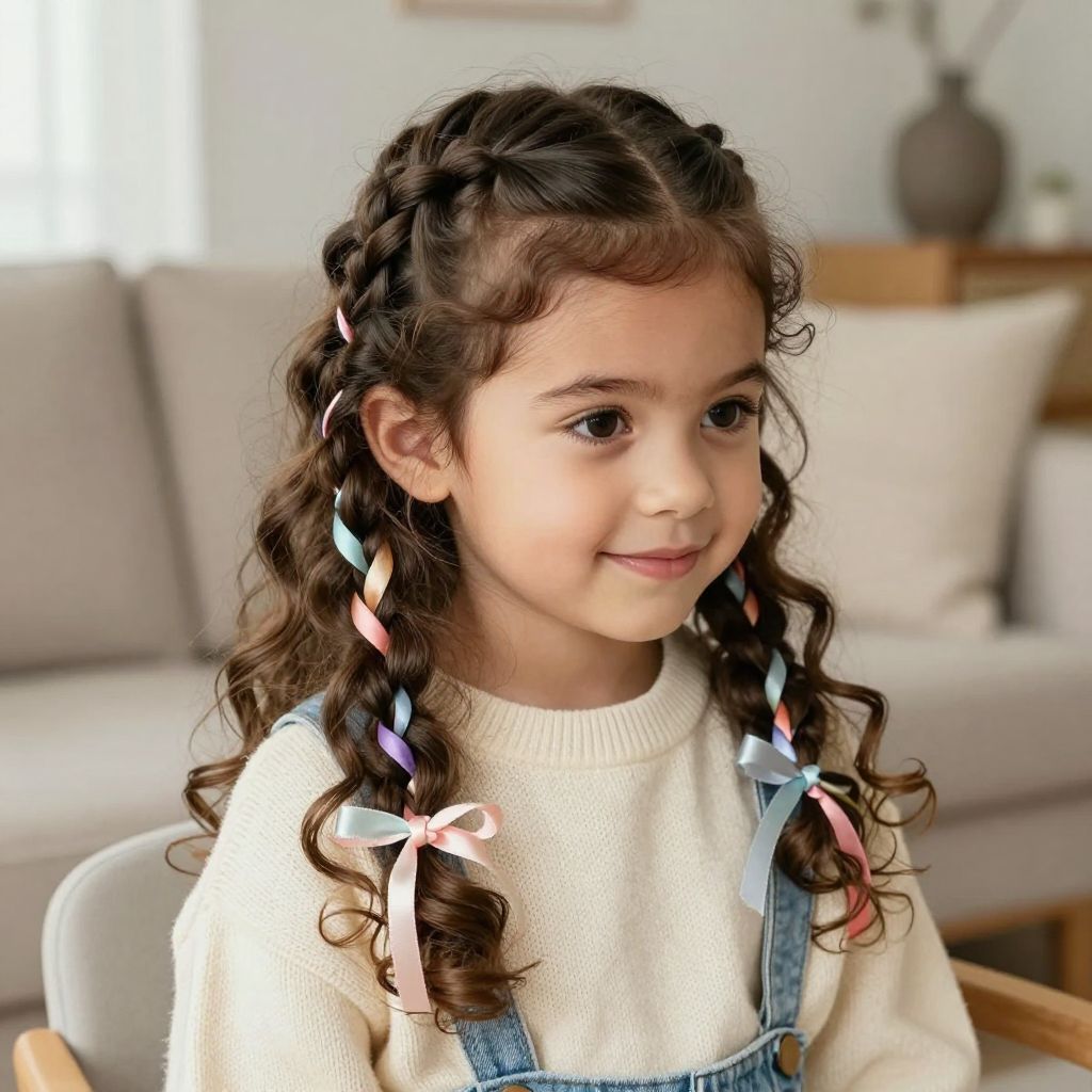 Low Braided Pigtails with Ribbons