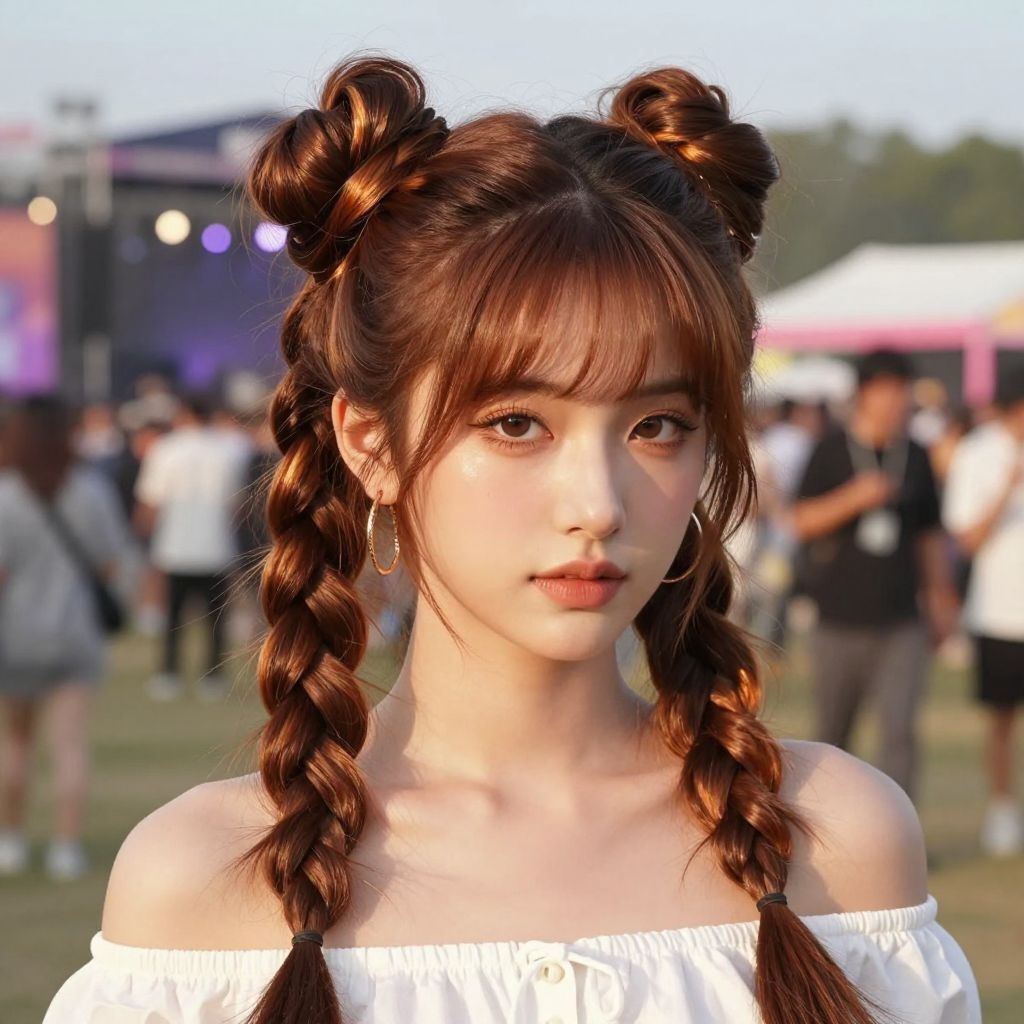 Braided Space Buns With Twin Plaits