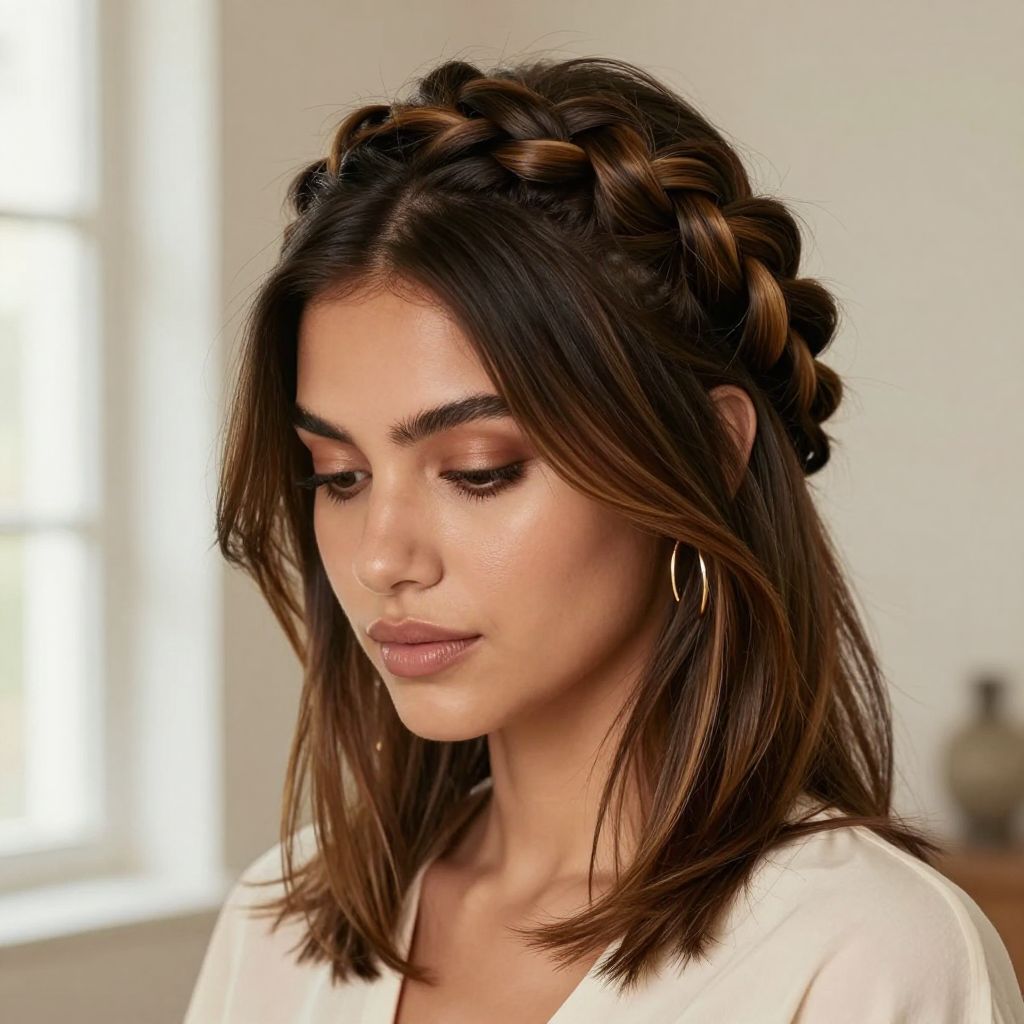 Viking Braided Halo Updo With Loose Tendrils