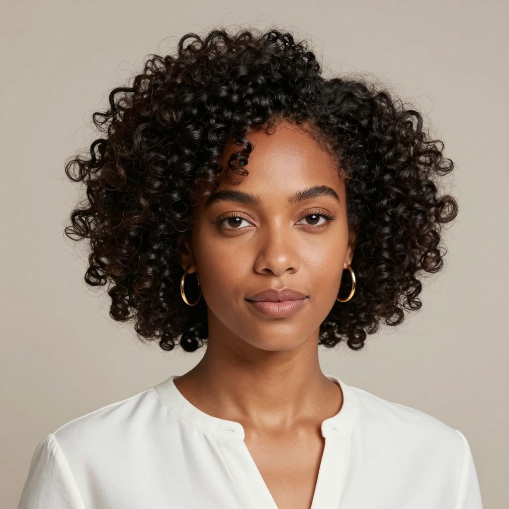Short Curly Afro with Defined Peak Highlight