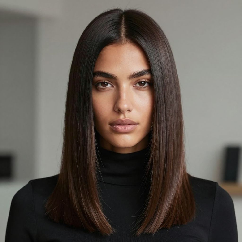 Straight Long Hair with Deep Center Part