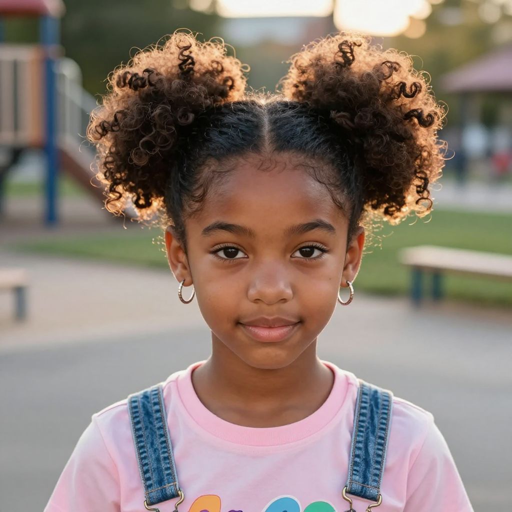 Space Buns with Curly Weave Bundles