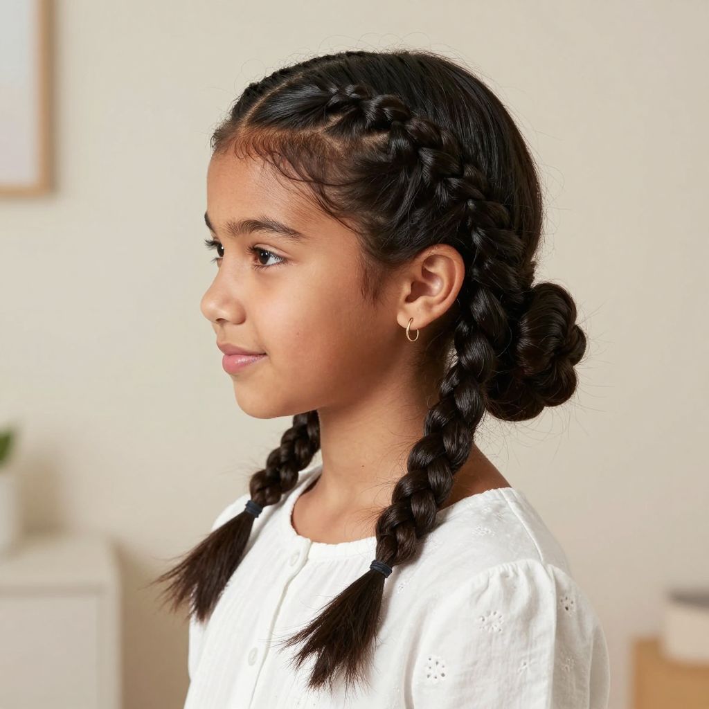 Double French Braids Leading to a Bun
