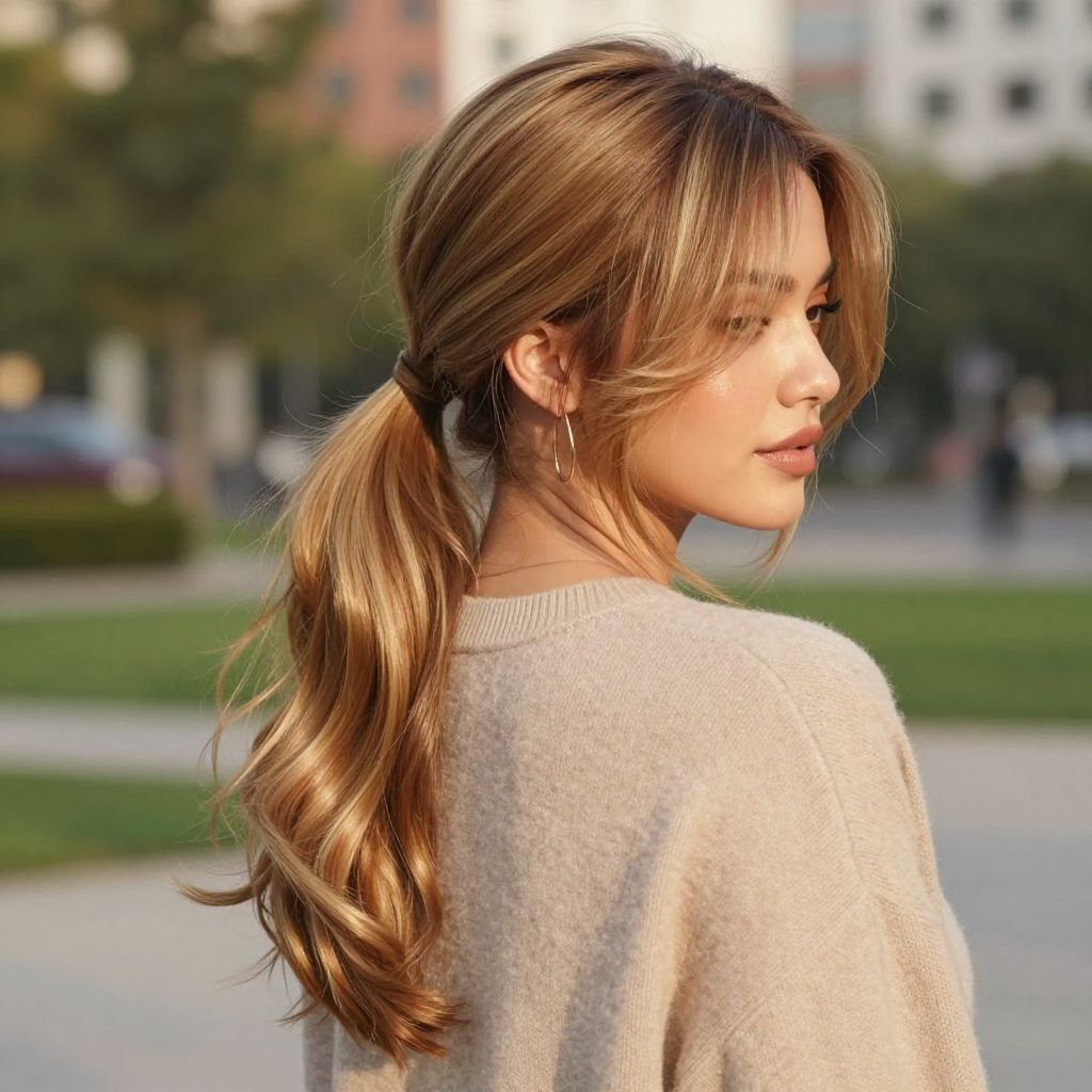 The Side Swept Bangs with a Ponytail