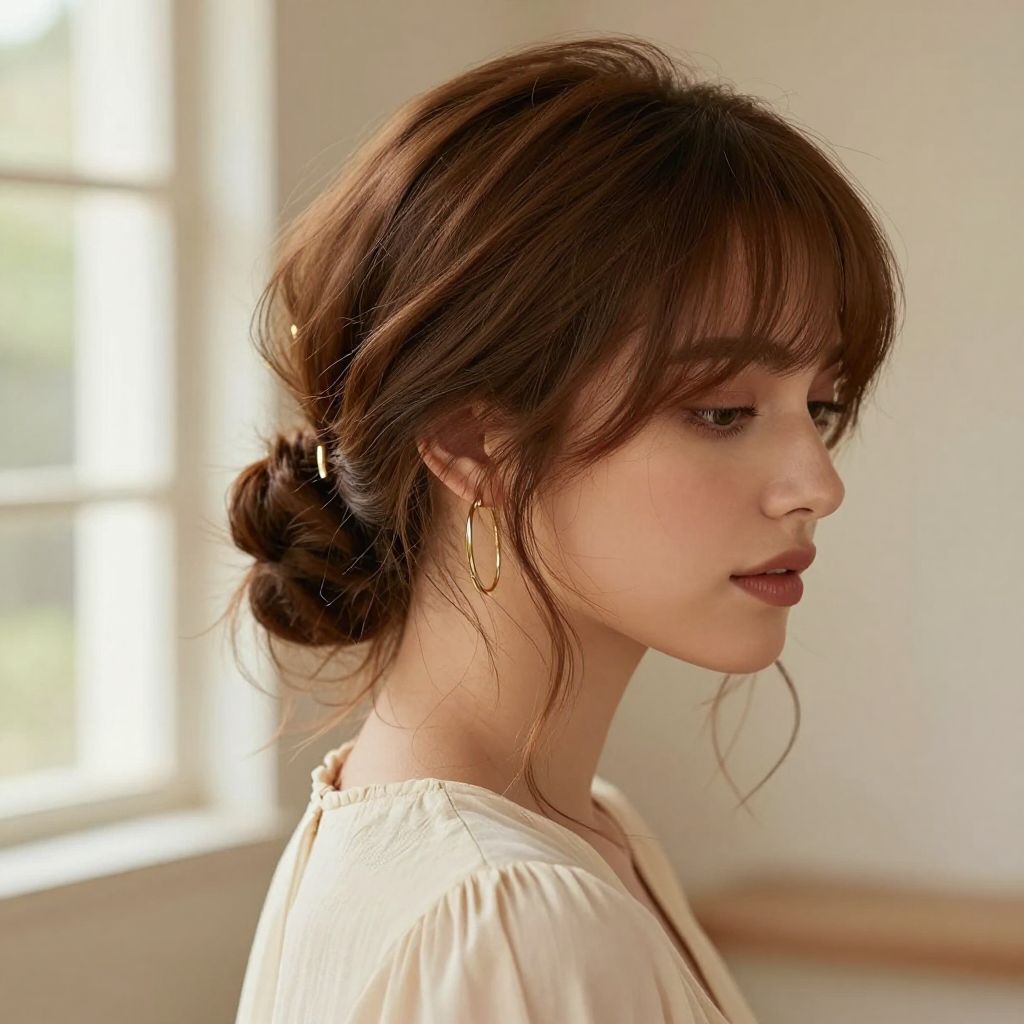 The Wispy Curtain Fringe with Low Bun