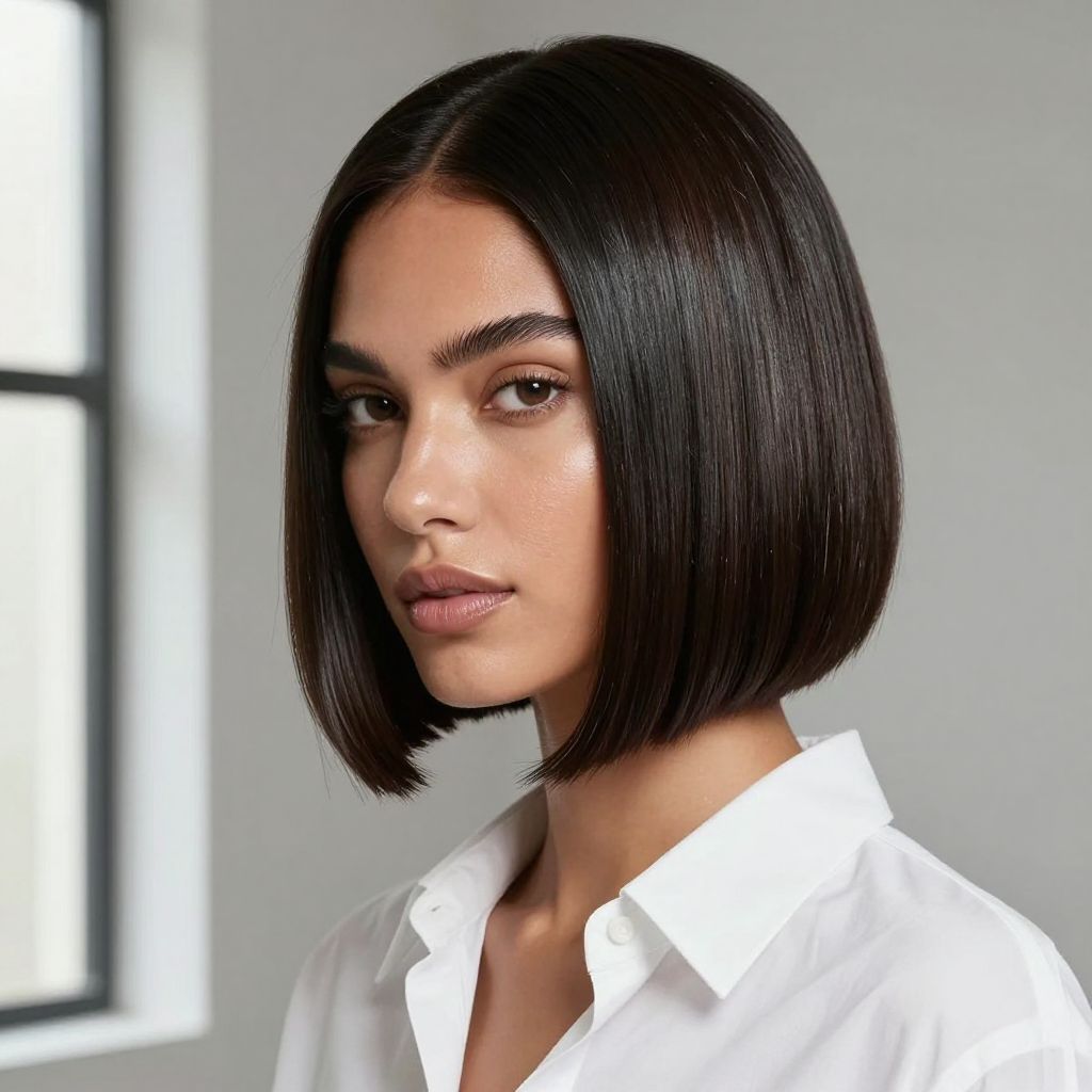 Glossy Bob with Side Part
