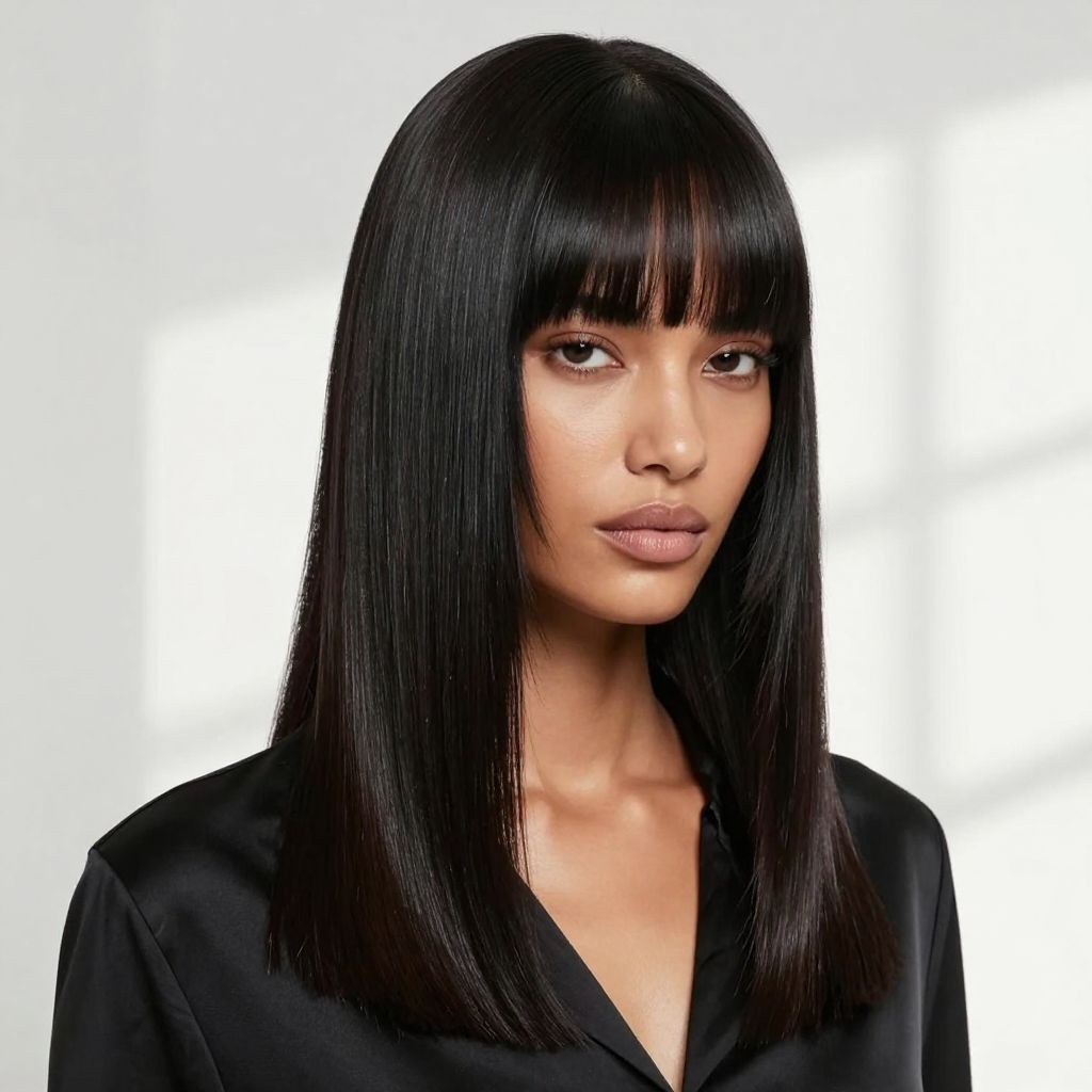 Sleek Long Straight with Blunt Bangs