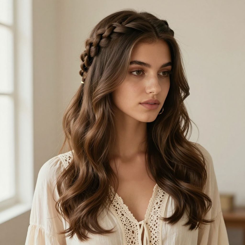 Braided Crown with Loose Strands