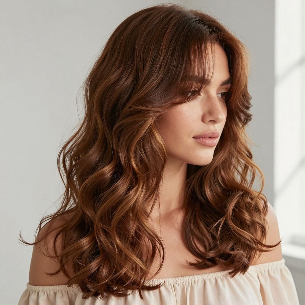 Soft Curls with Side-Swept Bangs