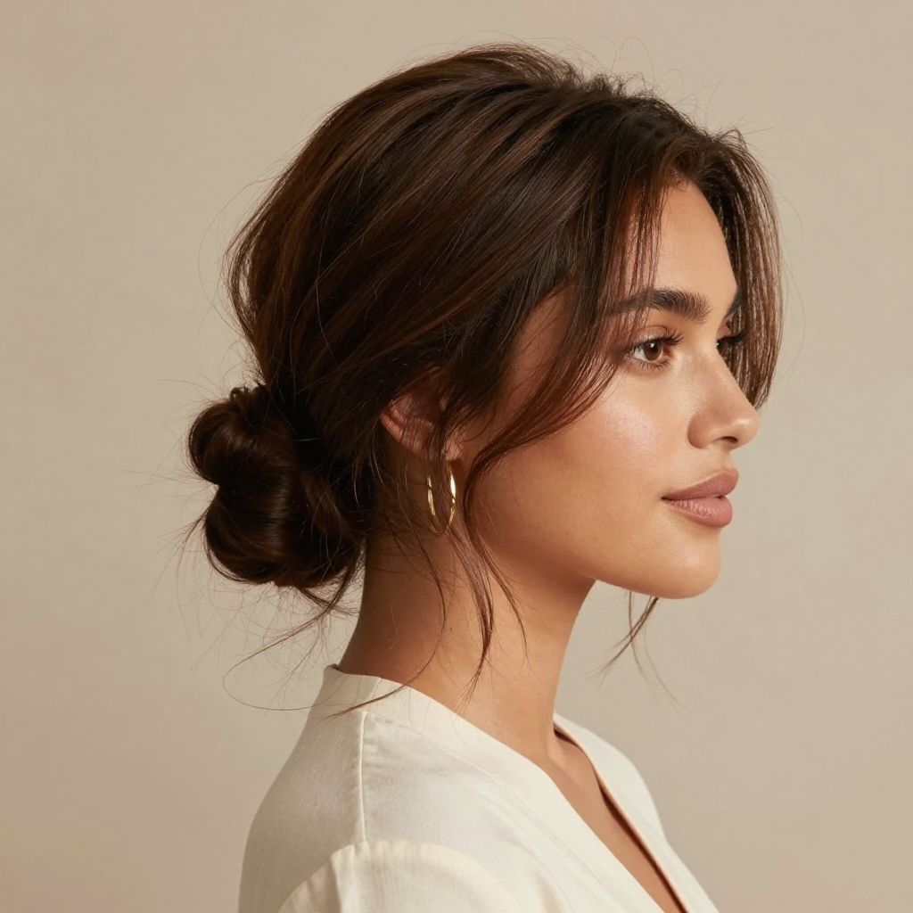 Loose Low Bun with Wispy Edges