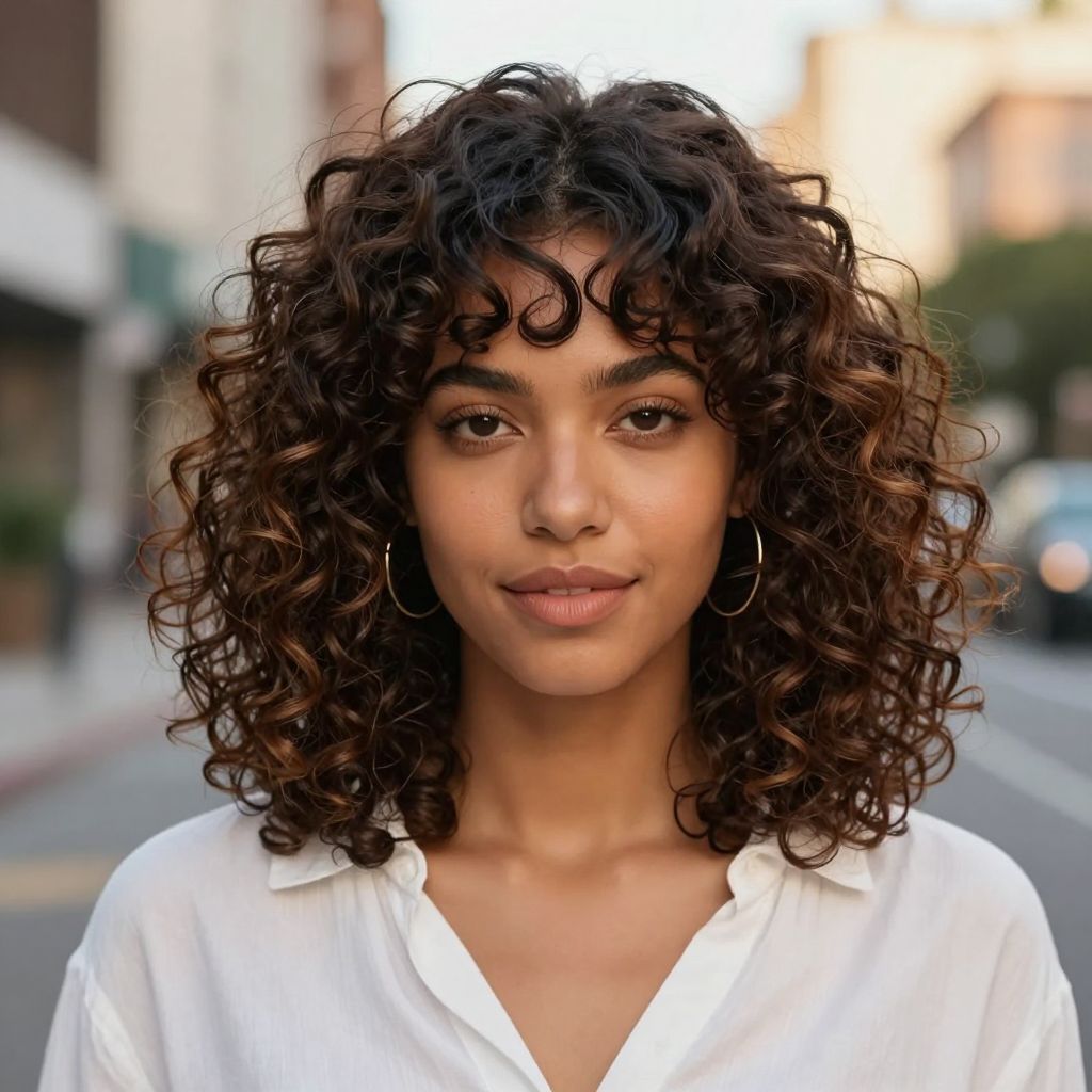 Curly Bangs with Shoulder Length