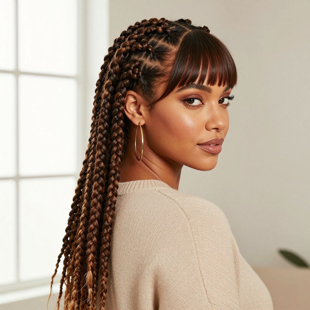 Box Braids with Side Bangs