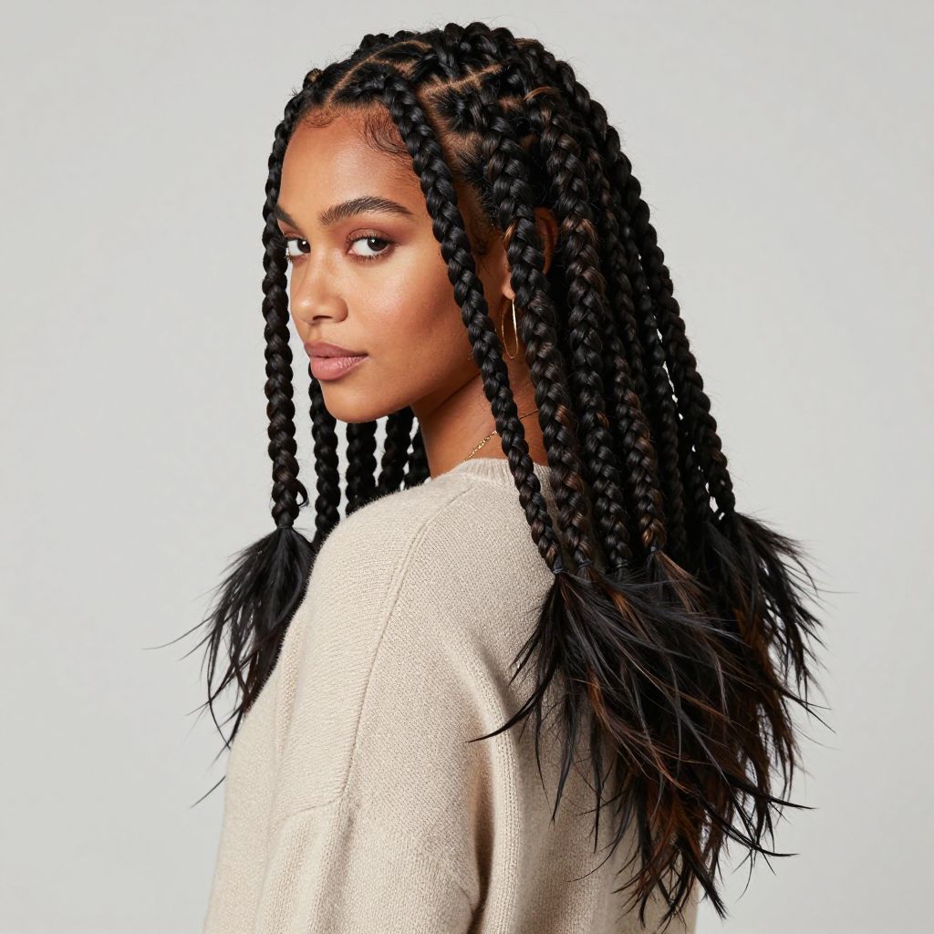 Big Box Braids with Feathered Ends