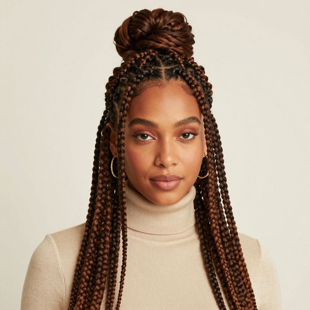 Box Braids Bun with Face Framing Strands