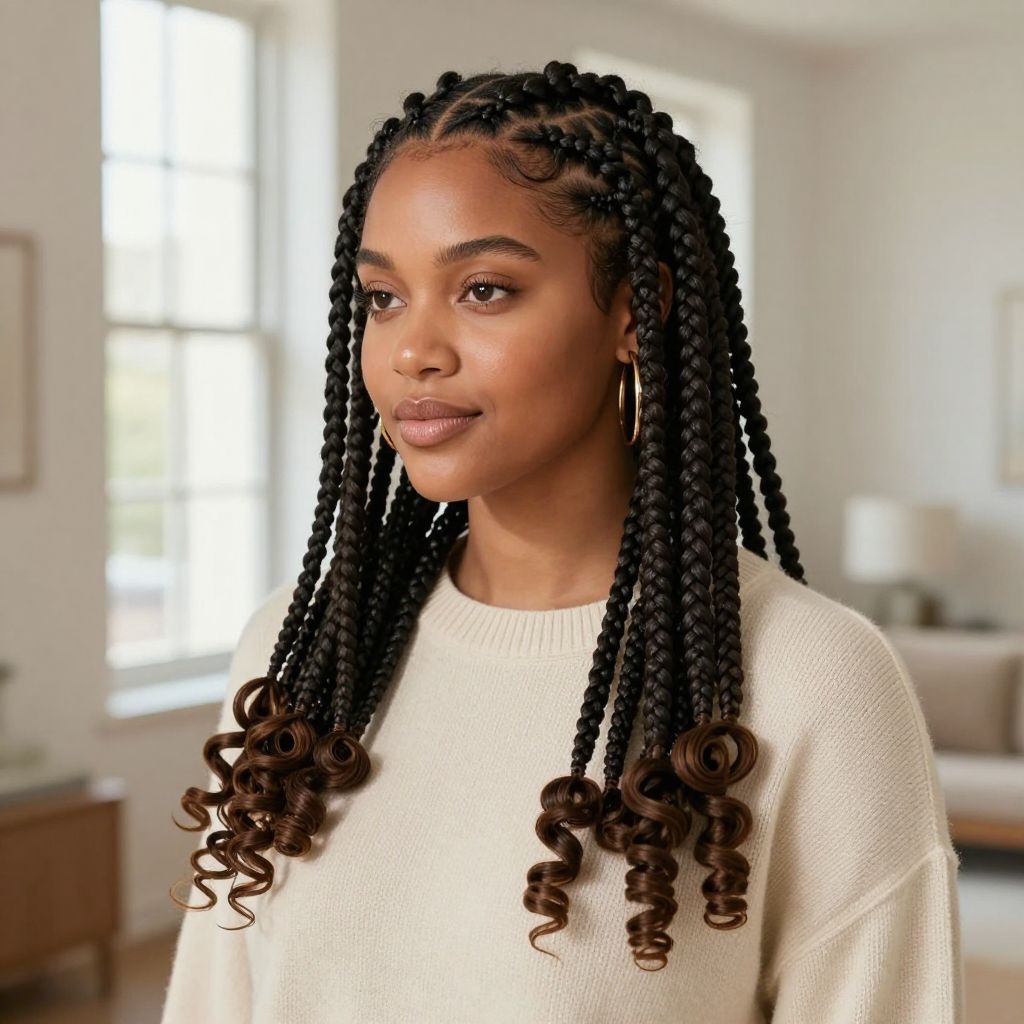 Box Braids with Curled Ends