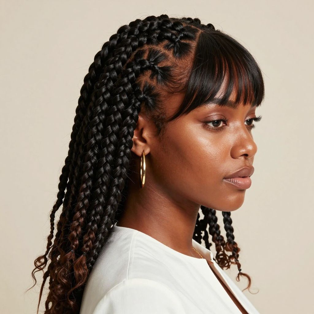 Fishbone Braids with Side Swept Bangs