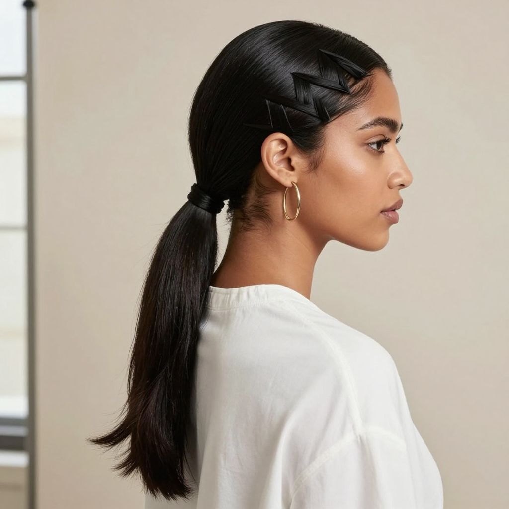 Ponytail with Defined Zigzag Parting