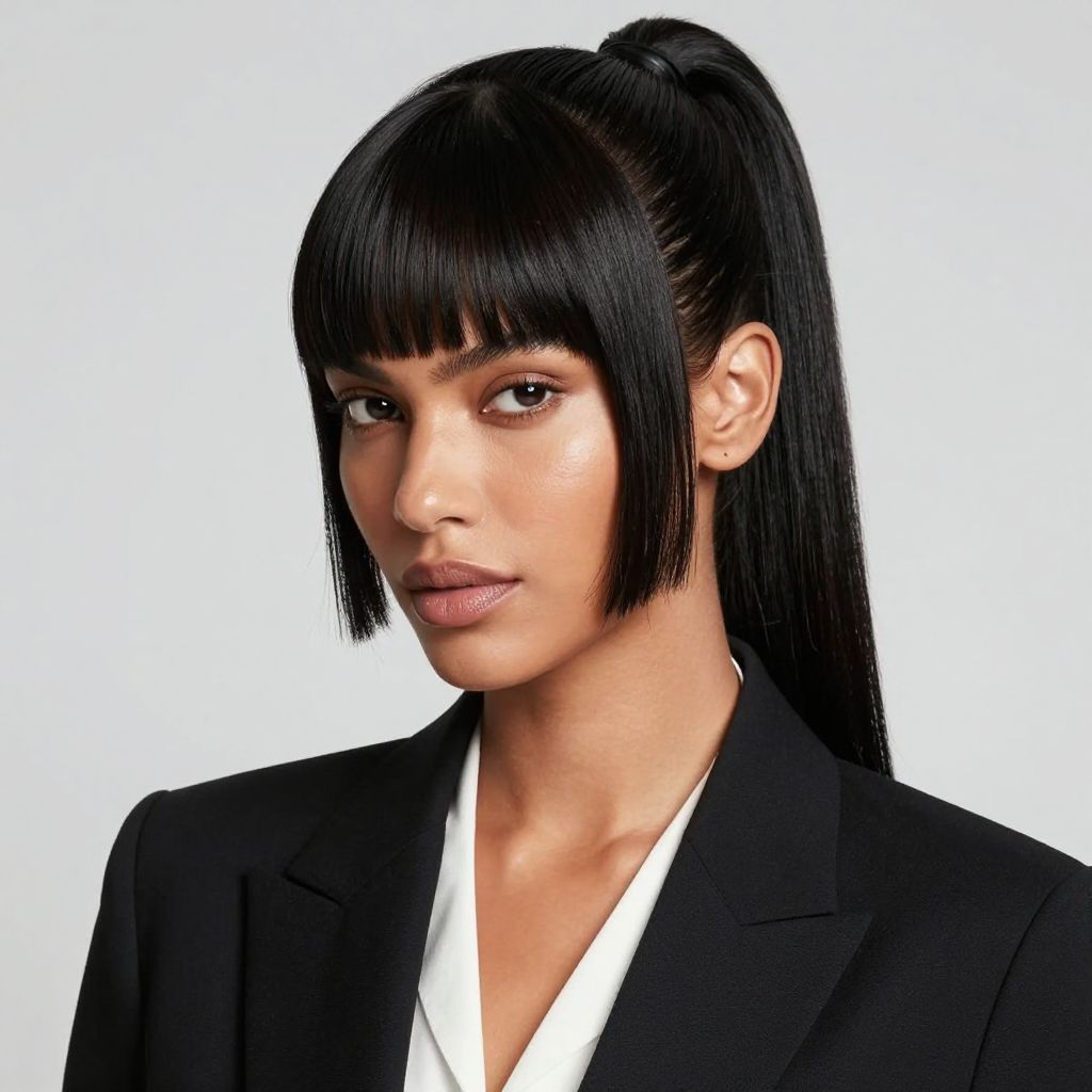 Sleek Ponytail with Blunt Bangs