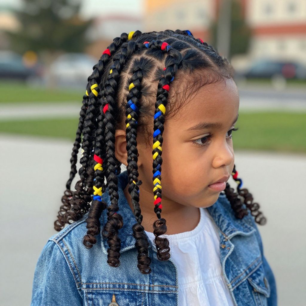 Mini Box Braids with Colorful Thread Wrapping
