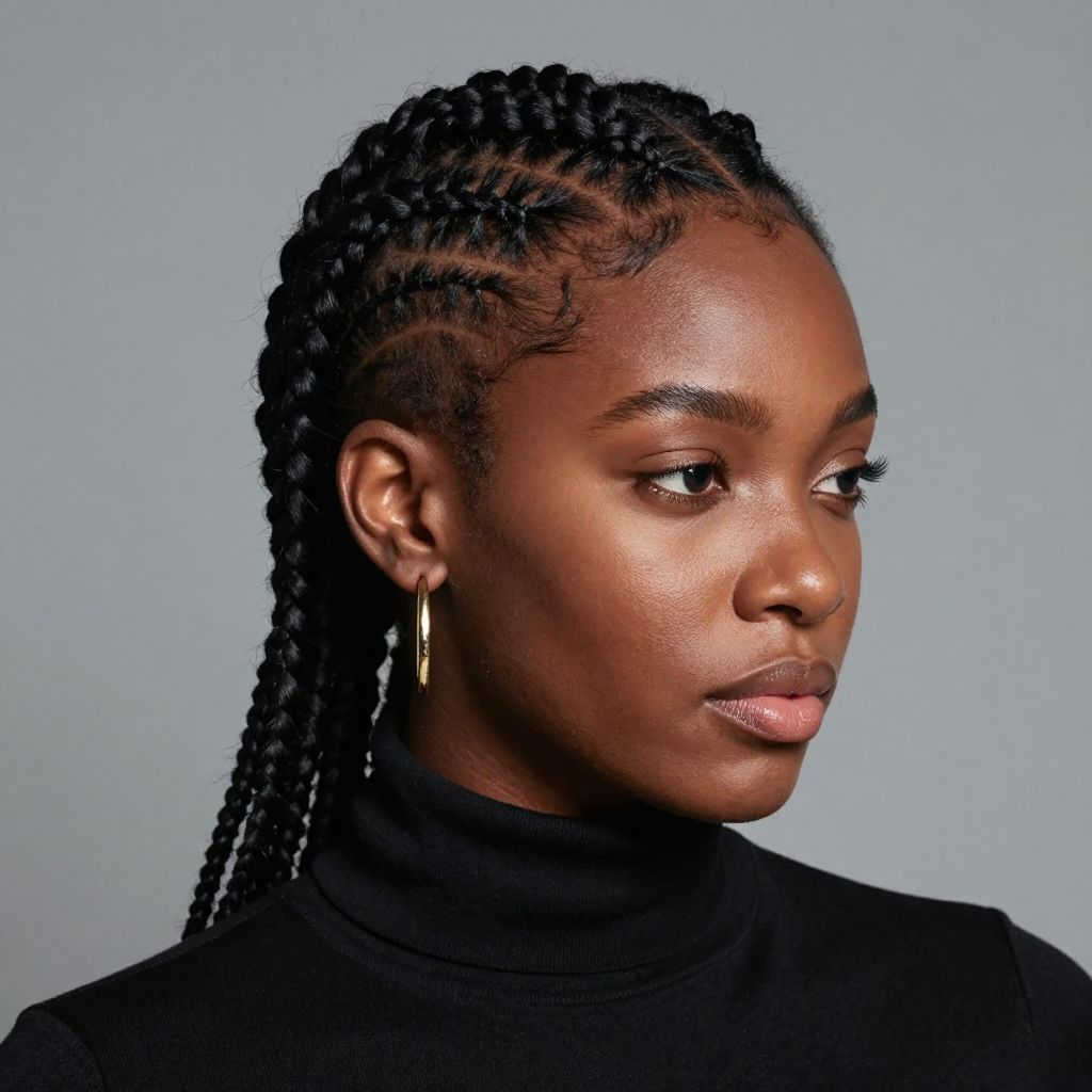 Side-Swept Cornrows with Fade