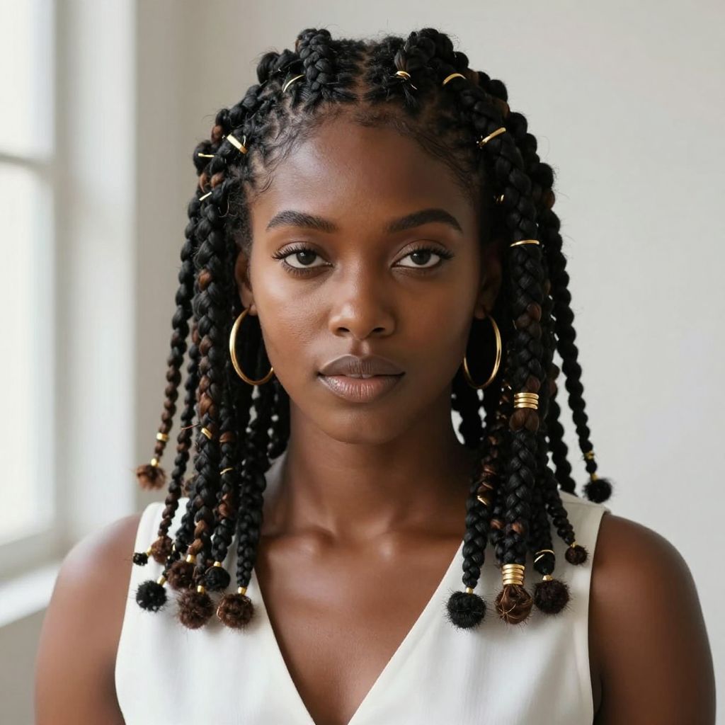 Ghana Braids with Gold Accents