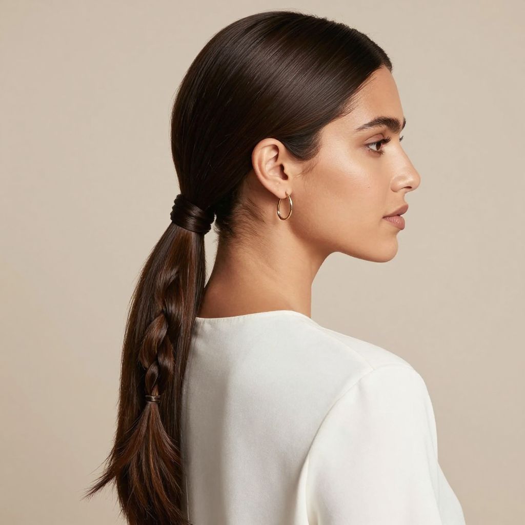 Side Braid with Low Ponytail Wrap