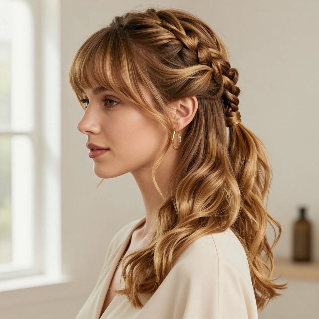 Braided Ponytail with Curtain Bangs