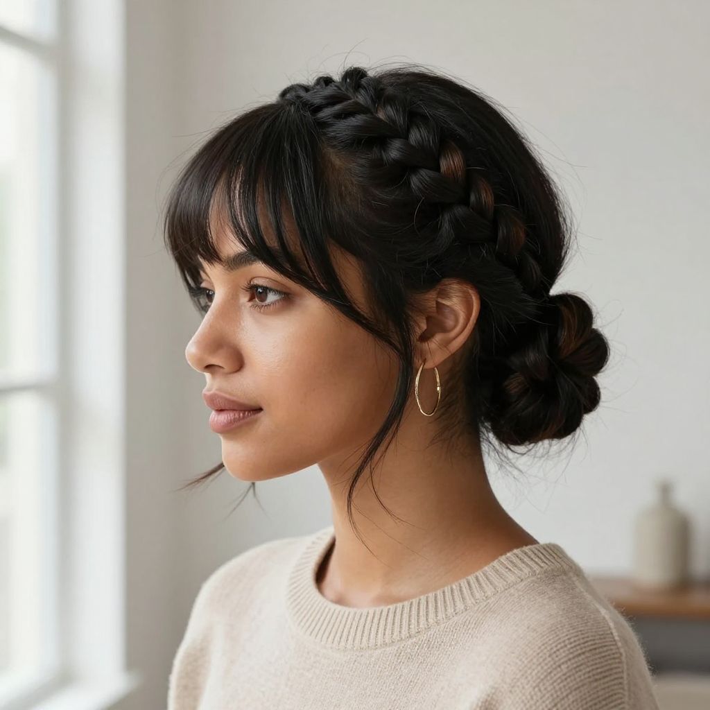 Braided Bun with Twisted Bangs