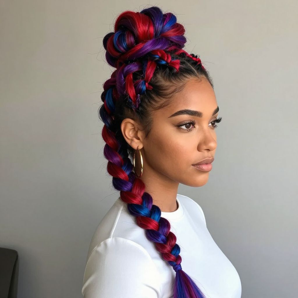 Braided Bun with Colored Extensions